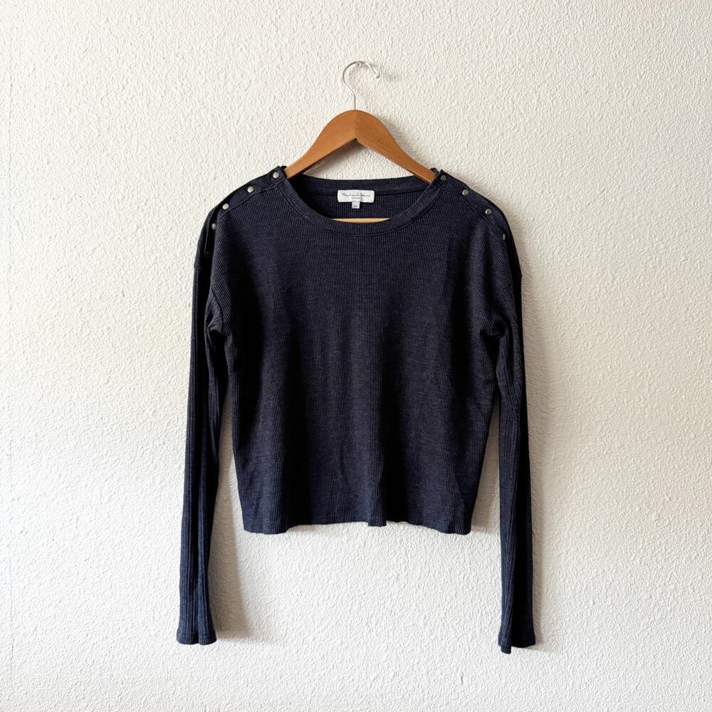Michael Stars Long Sleeve Top Womens XS Navy Blue Lightweight Sweater Studded